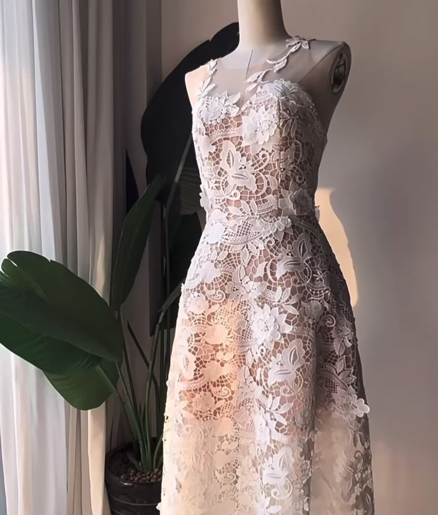 フラワーレースミディドレス［m043］